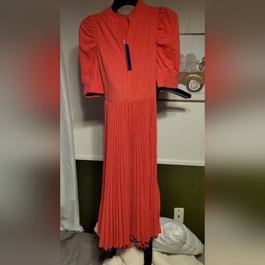 Elie Tahari Pink Pleated Sheath Dress with Puff Sleeves